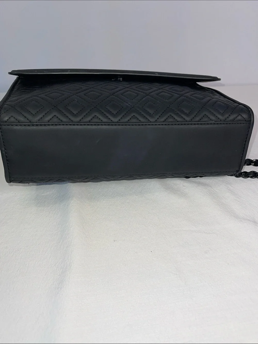 Tory Burch Fleming Convertible Shoulder Bag Black Leather Quilted Chain Large